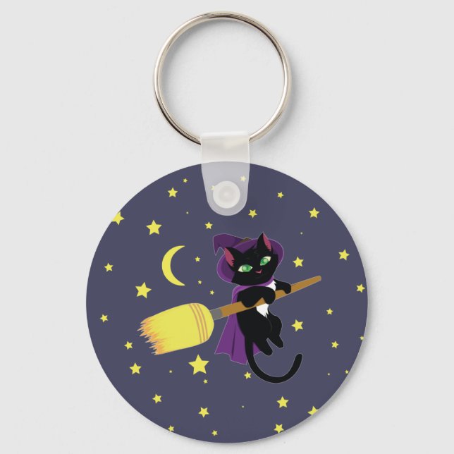 Flying Witch Cat Key Ring (Front)