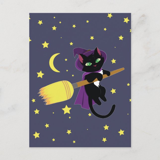 Flying Witch Cat Postcard (Front)