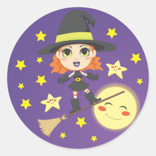 Flying Witch Classic Round Sticker