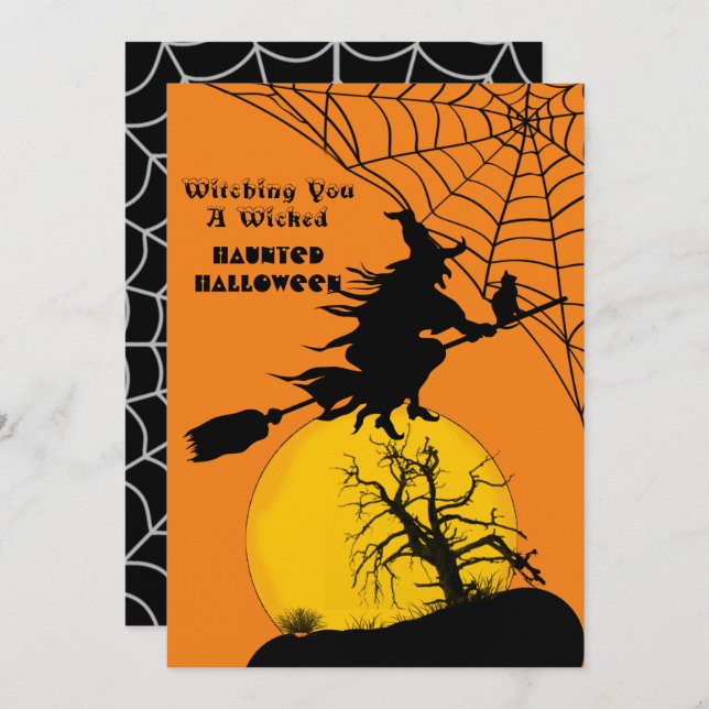 Flying Witch Full Moon Spooky Quote Dark Halloween Holiday Card (Front/Back)