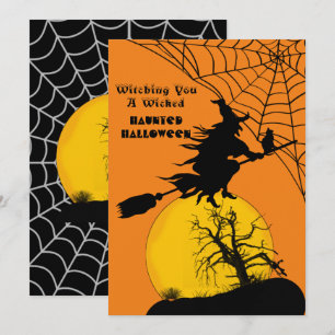Flying Witch Full Moon Spooky Quote Dark Halloween Holiday Card