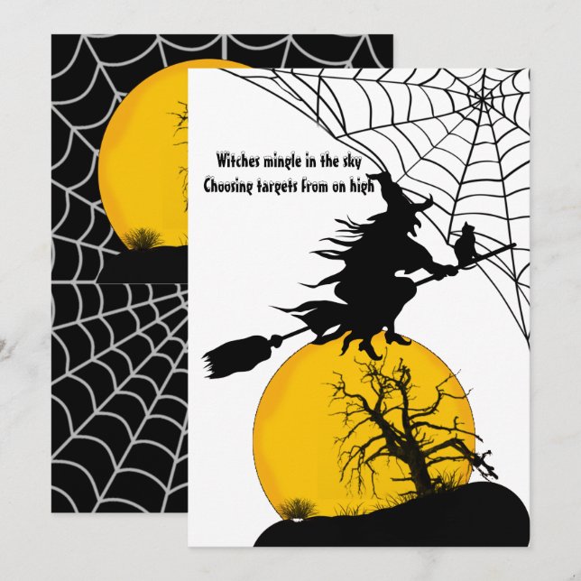Flying Witch Full Moon Spooky Quote Dark Halloween Holiday Card (Front/Back)
