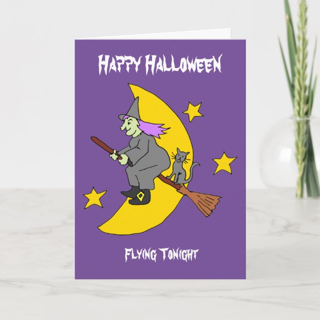 Flying Witch Halloween Card (Front)