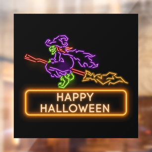 Flying Witch Halloween Neon Window Cling