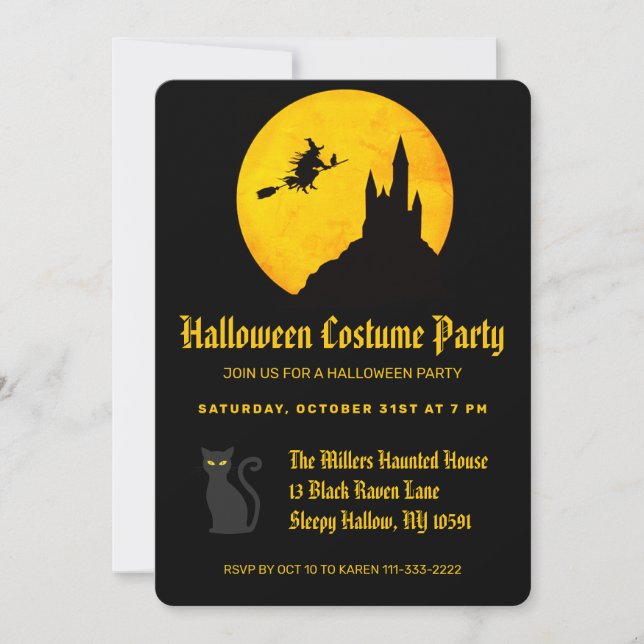 Flying Witch Halloween Party Invitation (Front)