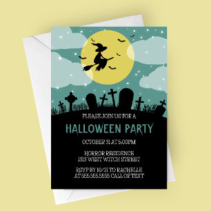 Flying Witch Halloween Party Invitation