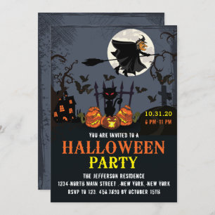 Flying Witch Halloween Party Invitation