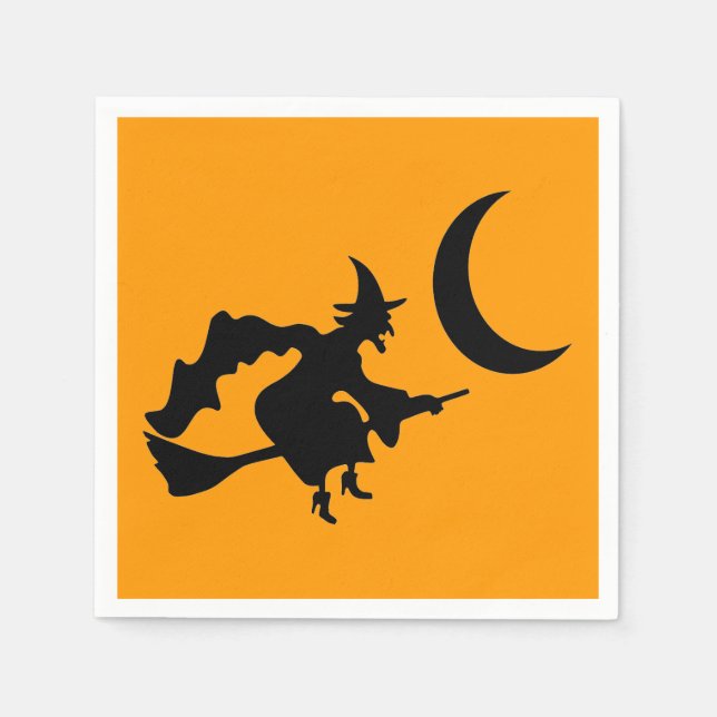 Flying Witch Halloween Silhouette Napkin (Front)