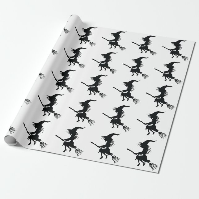 Flying Witch Halloween Wrapping Paper (Unrolled)