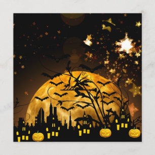 Flying Witch Harvest Moon Bats Halloween Gifts Card
