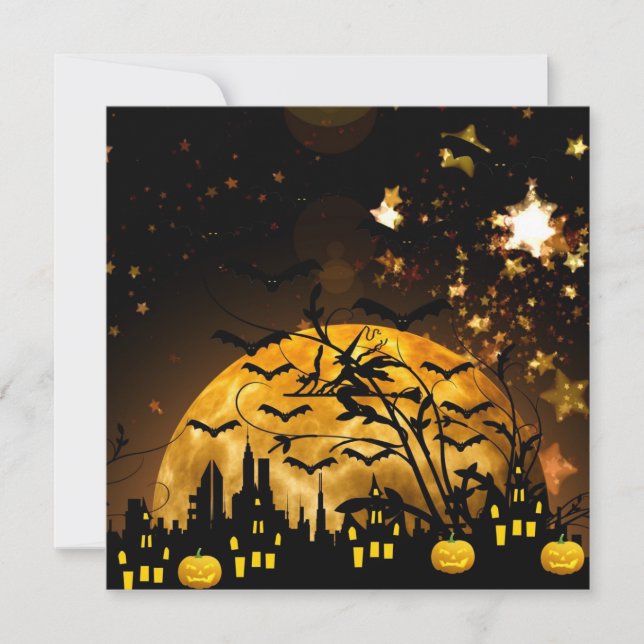 Flying Witch Harvest Moon Bats Halloween Gifts Card (Front)