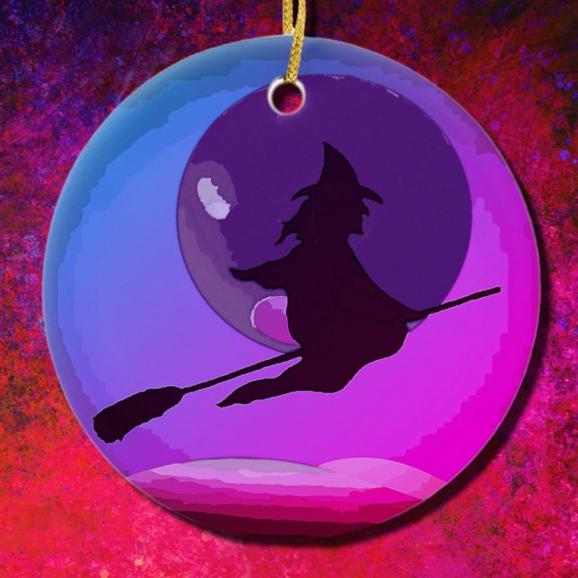 Flying Witch in the purple night  Ceramic Ornament (Creator Uploaded)