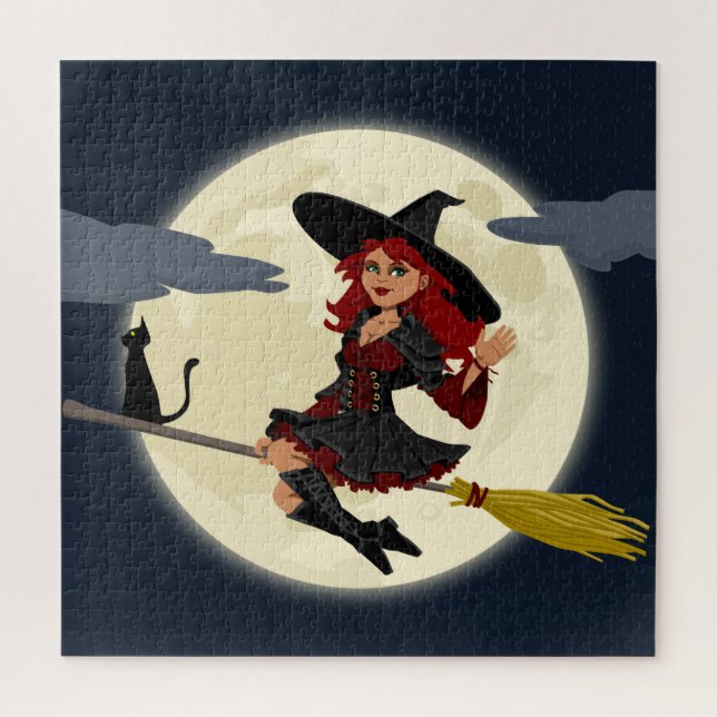 Flying Witch, Moon and Black Cat Jigsaw Puzzle (Vertical)