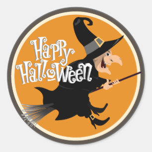 Flying Witch on Broom Halloween Classic Round Sticker