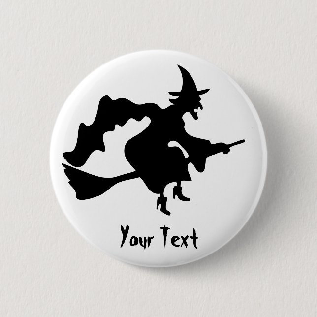 flying witch on broomstick 6 cm round badge (Front)