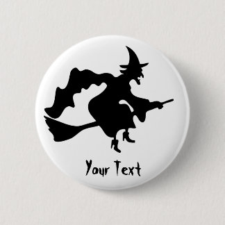 flying witch on broomstick 6 cm round badge