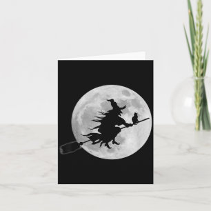 Flying Witch On Broomstick Halloween Full Moon Card