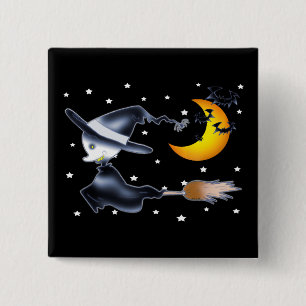 Flying Witch on Halloween Night 15 Cm Square Badge