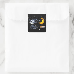 Flying Witch on Halloween Night Square Sticker
