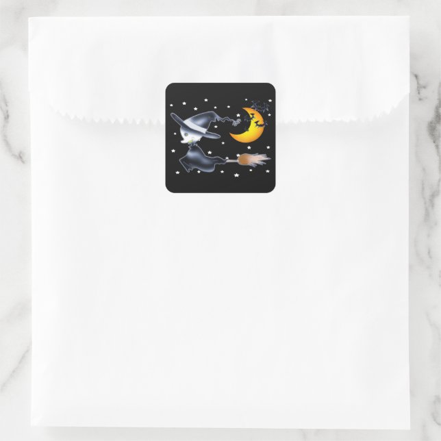 Flying Witch on Halloween Night Square Sticker (Bag)