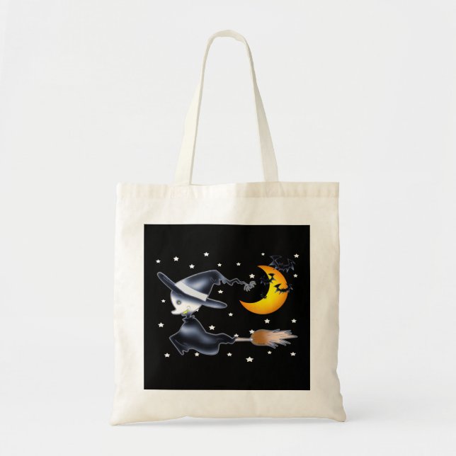 Flying Witch on Halloween Night Tote Bag (Front)