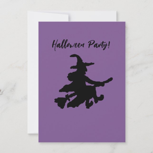 Flying Witch on Purple Invitation (Front)