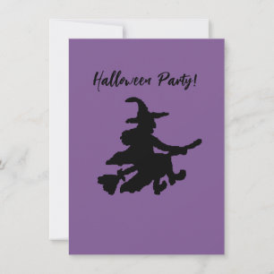 Flying Witch on Purple Invitation