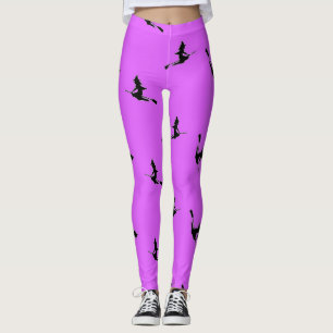 Flying witch on purple leggings