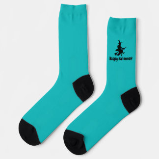 Flying Witch on Teal - Happy Halloween - Socks