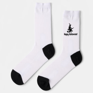 Flying Witch on White - Happy Halloween - Socks