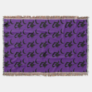 Flying Witch Pattern Purple Throw Blanket
