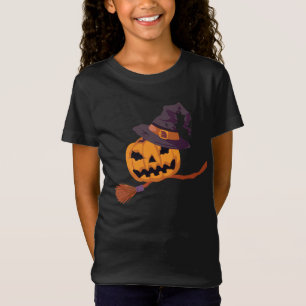 Flying Witch Pumpkin Halloween Kids T-Shirt
