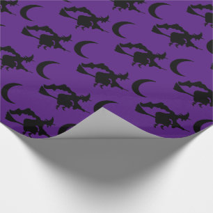 Flying Witch Purple & Black Wrapping Paper