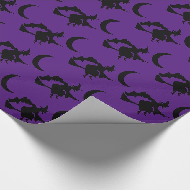 Flying Witch Purple & Black Wrapping Paper (Corner)