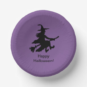 Flying Witch - Purple - Happy Halloween - Paper Plate