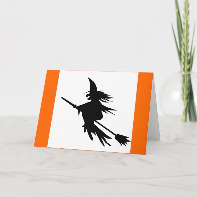 Flying Witch Shadow | Vintage Halloween Classic Card (Front)