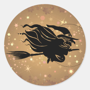 Flying Witch Silhouette Classic Round Sticker