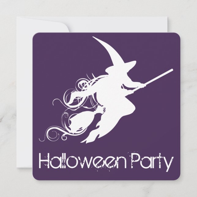 Flying Witch Silhouette Halloween Party Invitation (Front)