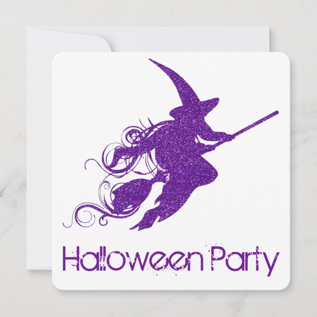 Flying Witch Silhouette Halloween Party Invite 2 (Front)