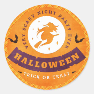 Flying Witch Very Scary Halloween Classic Round Sticker