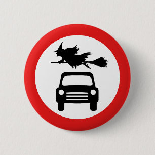 Flying Witch Warning Sign Badge