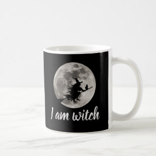 Flying witch with a bright moon behind her coffee mug