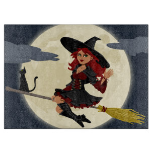 Flying Witch with Black Cat and The Moon Cutting Board