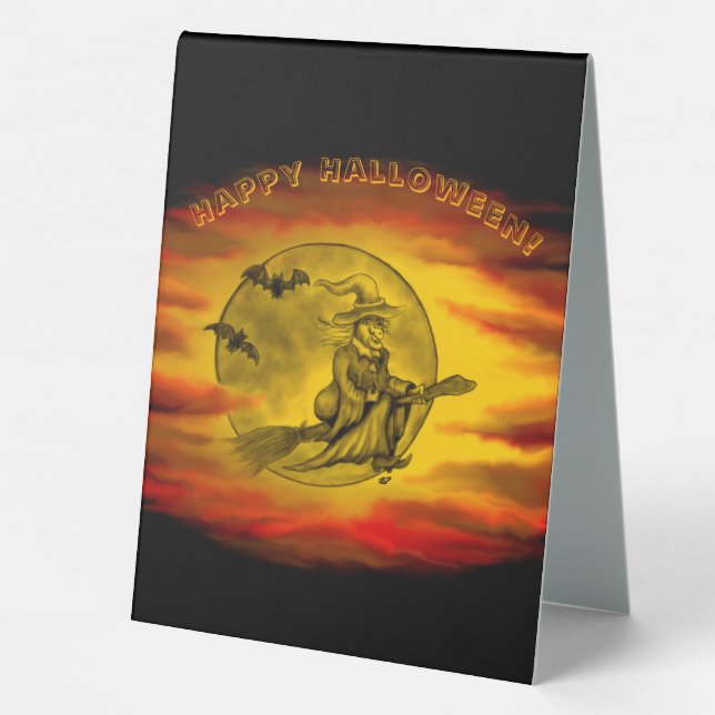 Flying witch with black cat , halloween night (Back)