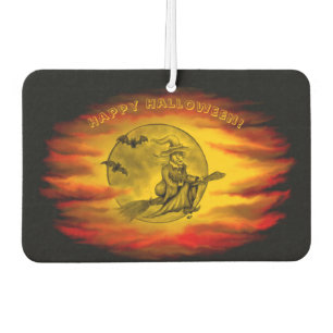 Flying witch with black cat , halloween night car air freshener