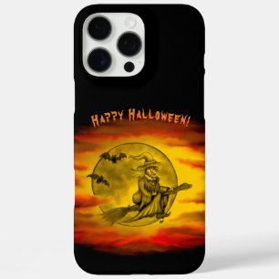 Flying witch with black cat , halloween night iPhone 16 pro max case
