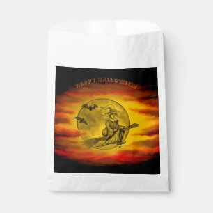 Flying witch with black cat , halloween night favour bags