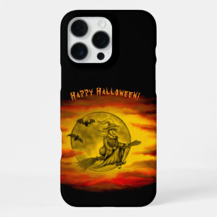 Flying witch with black cat , halloween night iPhone 16 pro max case