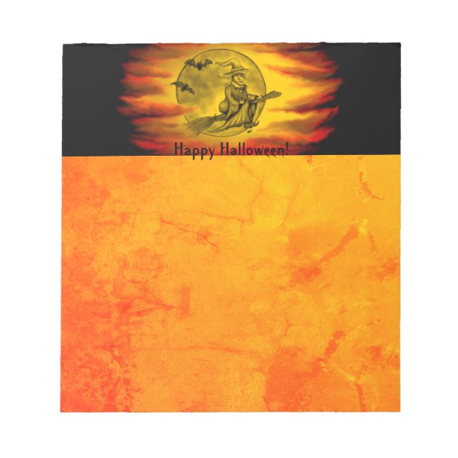 Flying witch with black cat , halloween night notepad (Front)