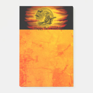 Flying witch with black cat , halloween night post-it notes